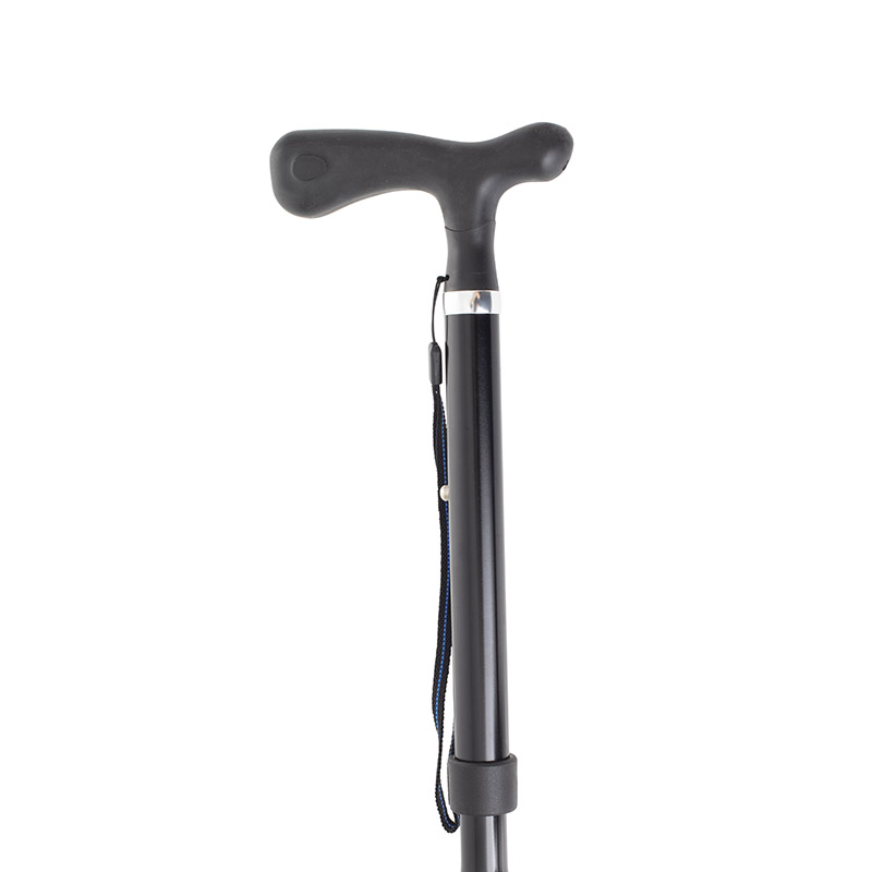 Height-Adjustable Folding Black Soft-Grip Crutch Handle Walking Stick