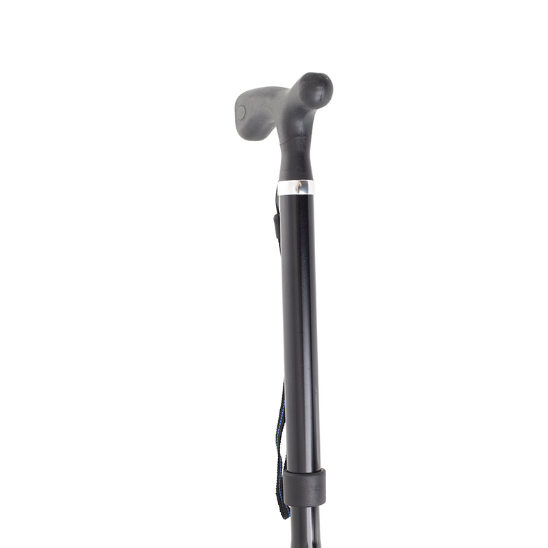 Height-Adjustable Folding Black Soft-Grip Crutch Handle Walking Stick