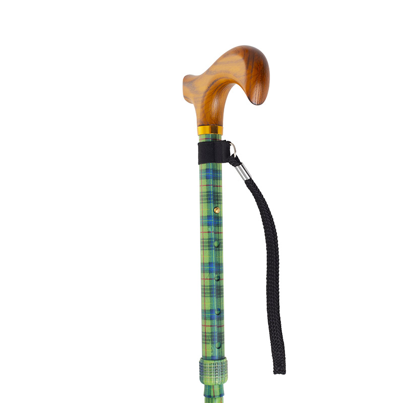 Height-Adjustable Folding Tartan Derby Walking Stick