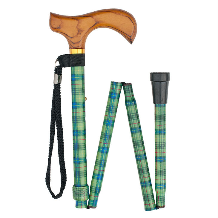 Height-Adjustable Folding Tartan Derby Walking Stick