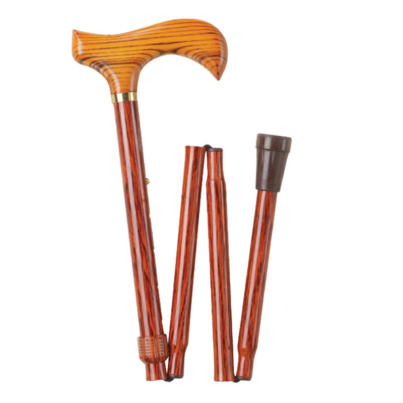 Height-Adjustable Folding Wood Effect Derby Walking Stick