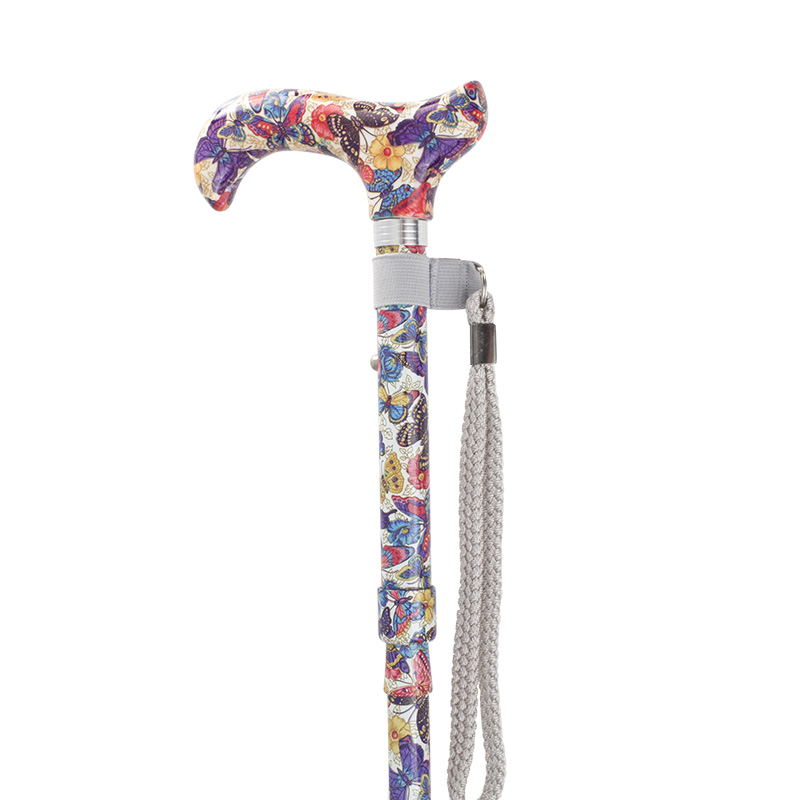 Height-Adjustable Butterfly-Patterned Mini Folding Derby Walking Stick