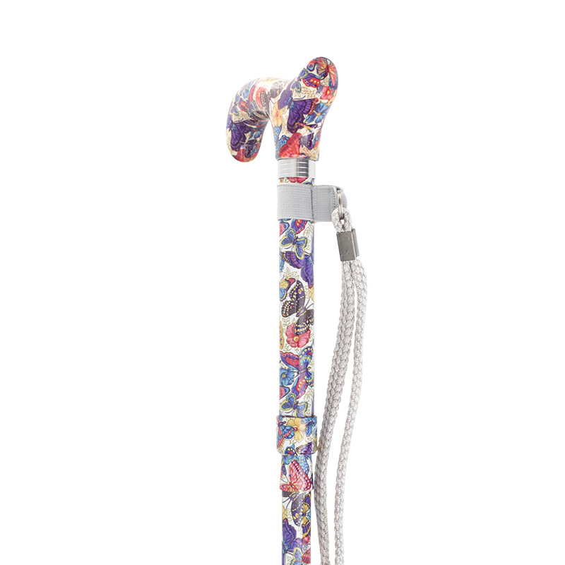 Height-Adjustable Butterfly-Patterned Mini Folding Derby Walking Stick