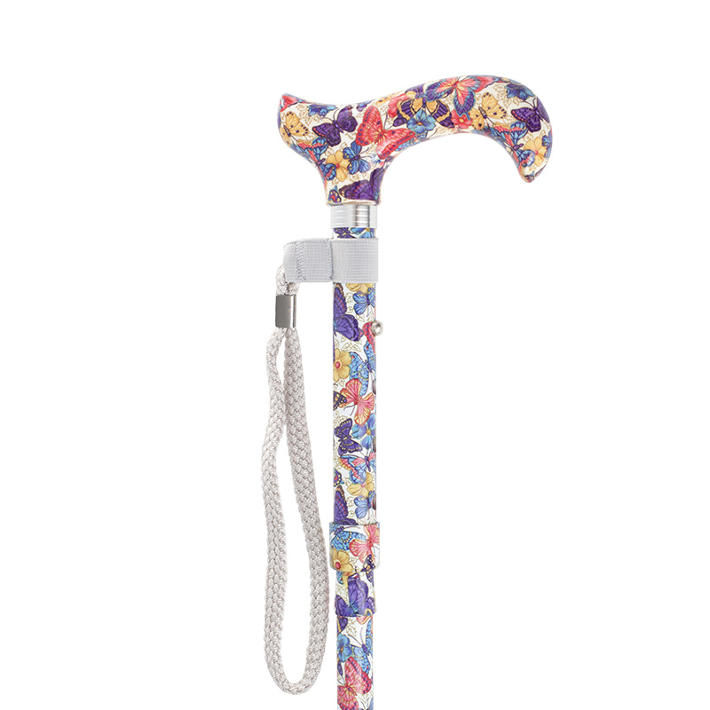 Height-Adjustable Butterfly-Patterned Mini Folding Derby Walking Stick