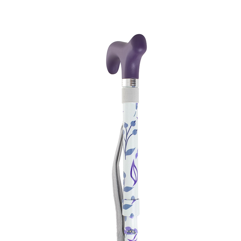 Height-Adjustable Mini Folding Purple Flowers Derby Handle Walking Stick