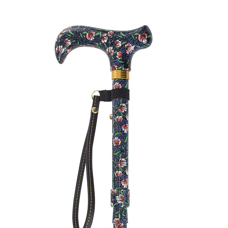 Height-Adjustable Morris-Patterned Mini Folding Derby Walking Stick