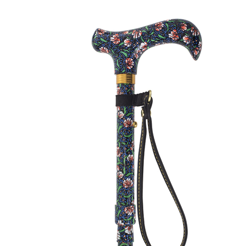 Height-Adjustable Morris-Patterned Mini Folding Derby Walking Stick