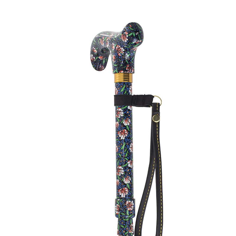 Height-Adjustable Morris-Patterned Mini Folding Derby Walking Stick