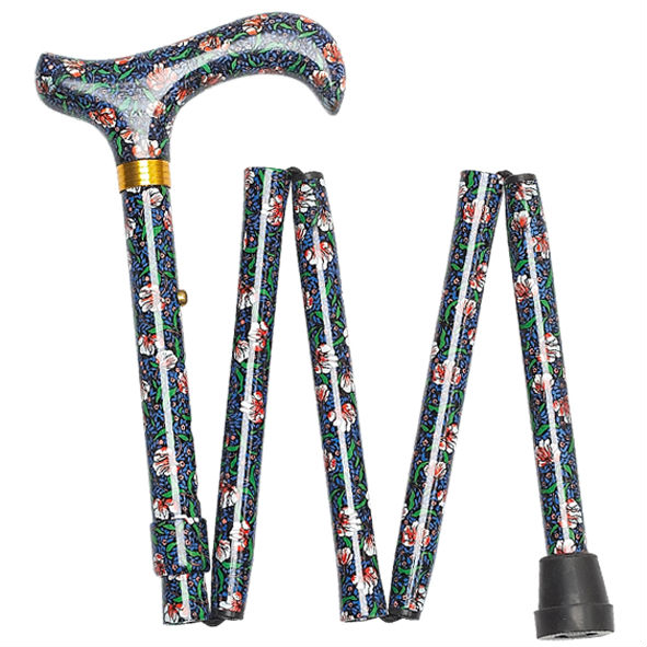 Height-Adjustable Morris-Patterned Mini Folding Derby Walking Stick