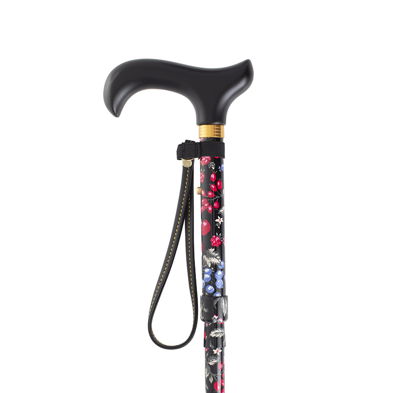 Short Height-Adjustable Mini Folding Fruit Pattern Derby Walking Stick