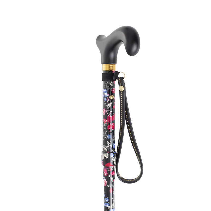 Short Height-Adjustable Mini Folding Fruit Pattern Derby Walking Stick