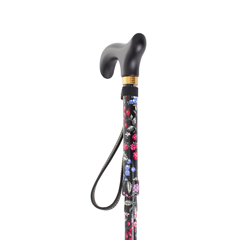 Short Height-Adjustable Mini Folding Fruit Pattern Derby Walking Stick