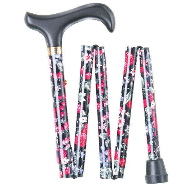 Short Height-Adjustable Mini Folding Fruit Pattern Derby Walking Stick