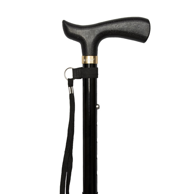 Height-Adjustable Long Folding Black Walking Stick with Crutch Handle