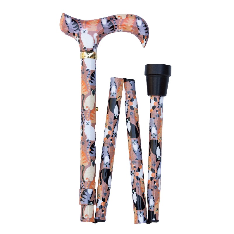 Foldable and Adjustable Aluminium Derby Walking Stick with Cat Design