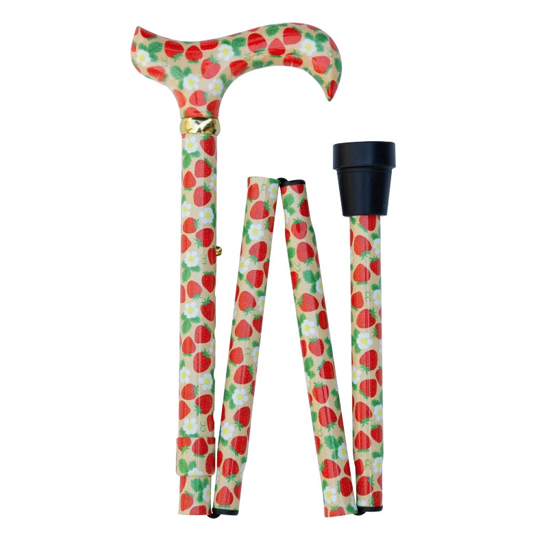 Foldable and Adjustable Aluminium Derby Walking Stick with Strawberries and Cream Design