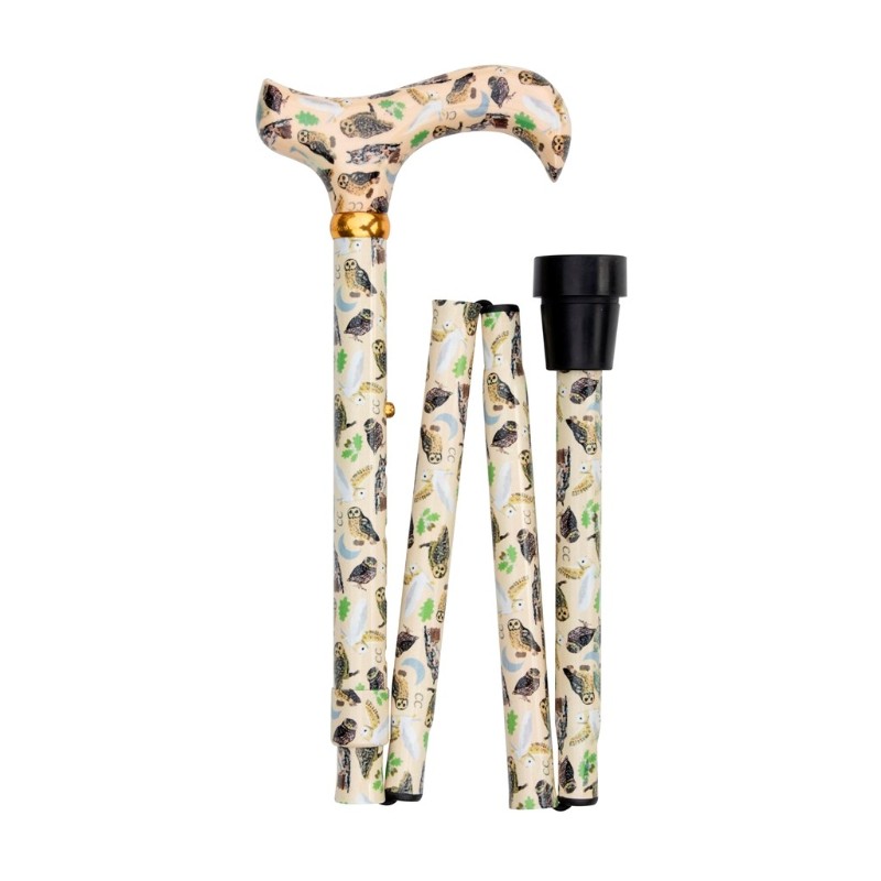 British Owls Folding Patterned Walking Stick