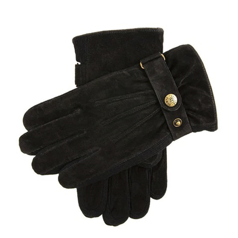 Dents Chester Men's Black Suede Fleece-Lined Walking Gloves