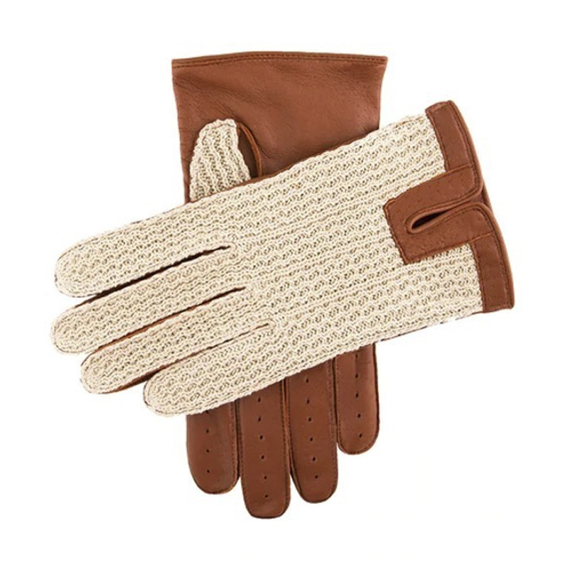 Dents Lancaster Men's Cognac Classic Crochet Back Leather Driving Gloves