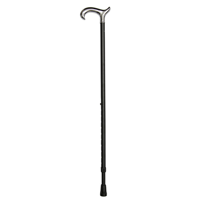 Height Adjustable Black and Chrome Derby Walking Cane