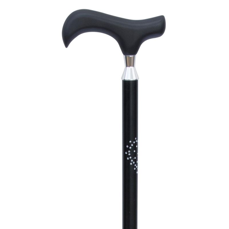 Narrow Neck Black Derby Adjustable Walking Stick with Heart Engraving