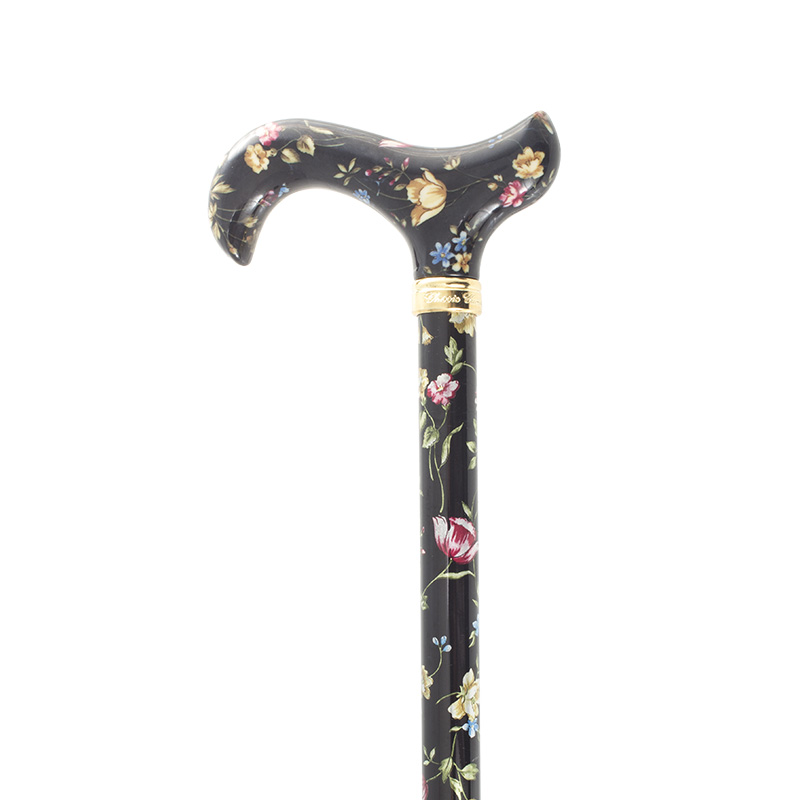 Aluminium Derby-Handle Height-Adjustable Lightweight Walking Stick (Black Floral)