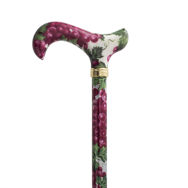 Aluminium Derby-Handle Height-Adjustable Lightweight Walking Stick (Cream/Red Grapes)
