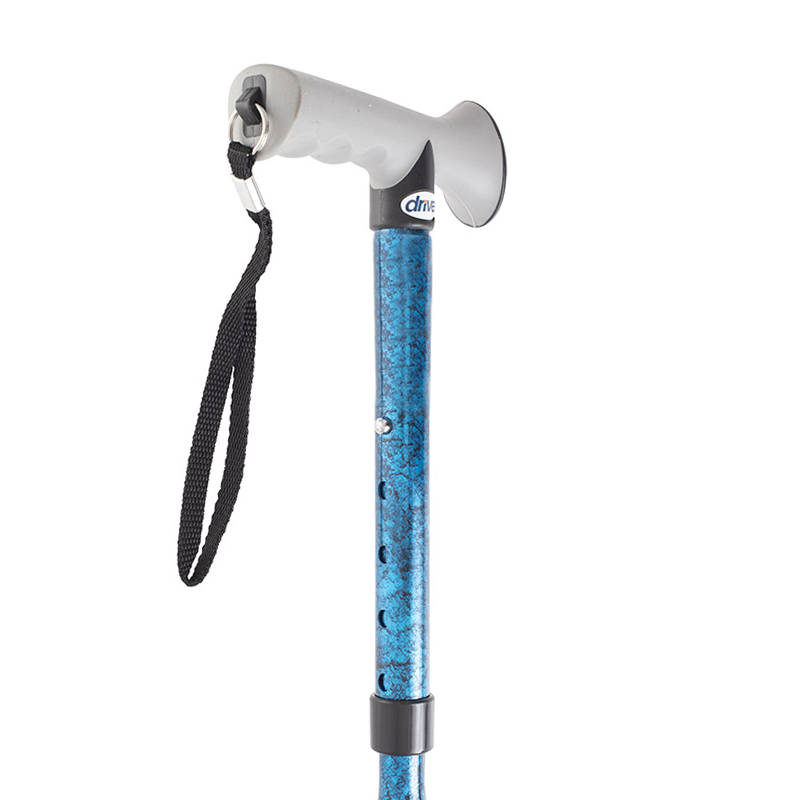 Drive Medical Blue Crackle Folding Walking Stick with Gel Handle