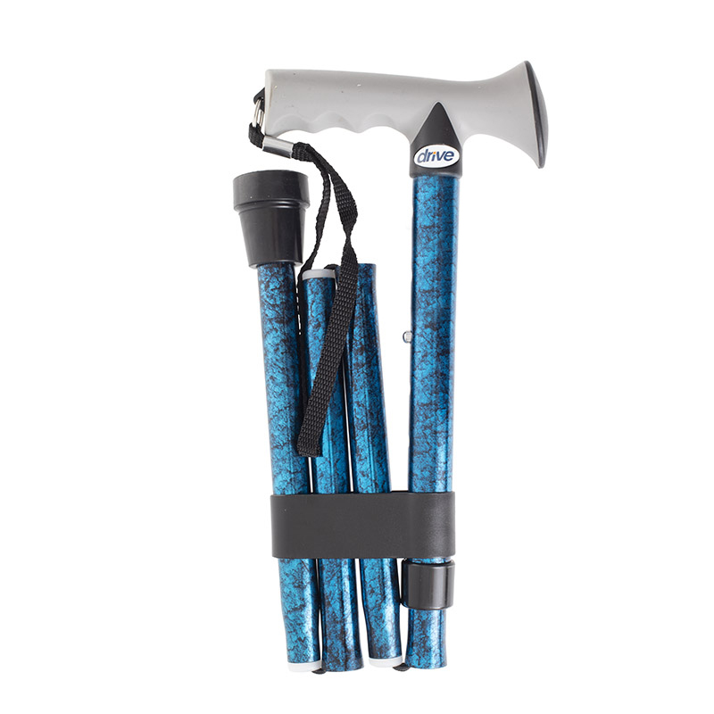 Drive Medical Blue Crackle Folding Walking Stick with Gel Handle