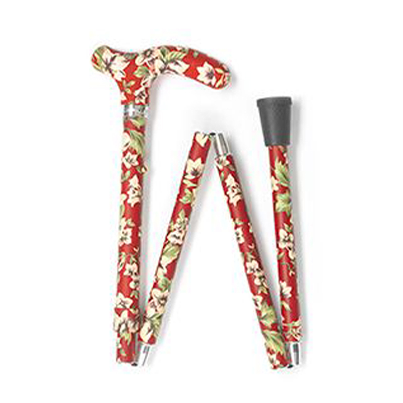 Easy Folding Adjustable Red and White Flower Derby Walking Stick
