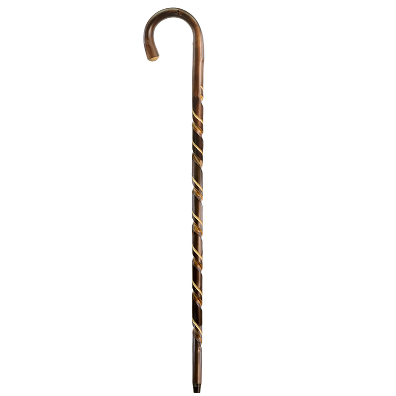 Elegant Chestnut Spiral Crook Handle Walking Stick