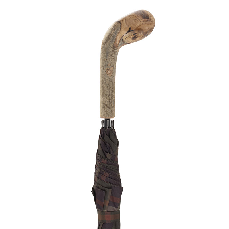 Elite Green Tartan Golf Umbrella with Ash Knob Handle