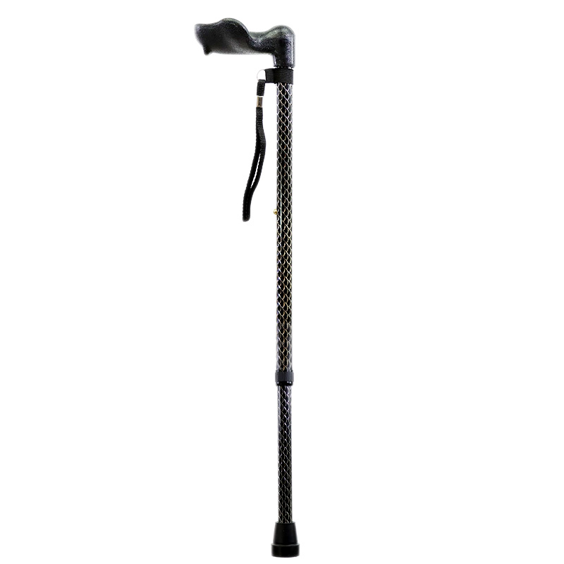 Etched Black Height Adjustable Walking Stick with Orthopaedic Handle