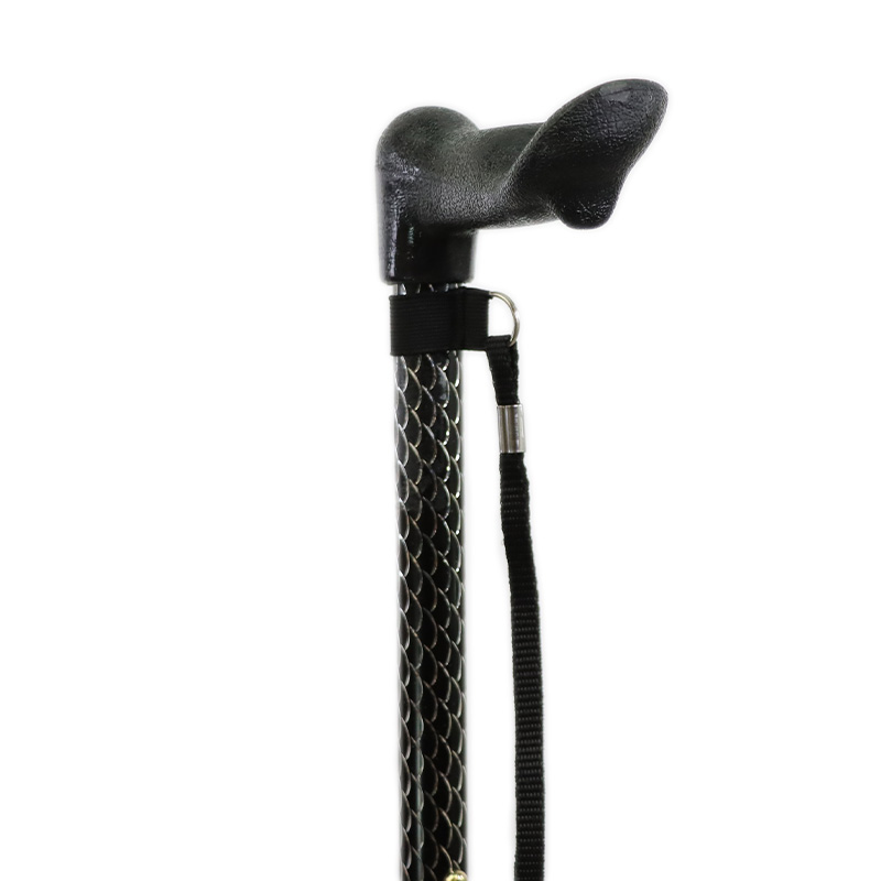 Etched Black Height Adjustable Walking Stick with Orthopaedic Handle