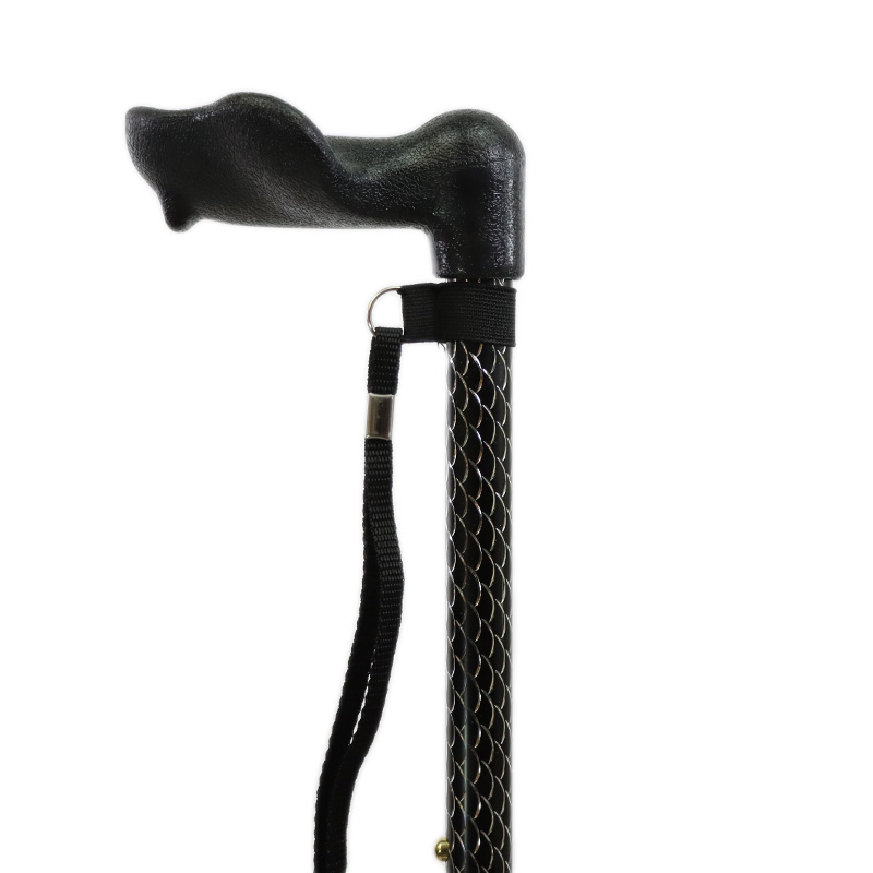 Etched Black Height Adjustable Walking Stick with Orthopaedic Handle