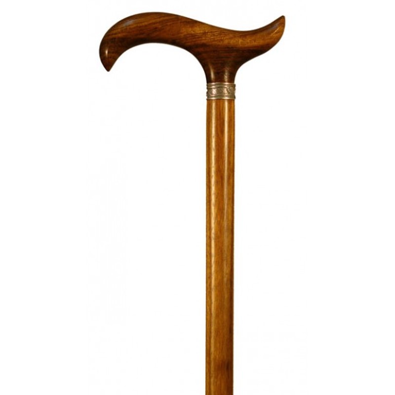 Finna Brown Mongoy Wood Derby Walking Cane with Silver Collar