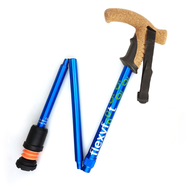 Flexyfoot Cork Derby Handle Blue Folding Walking Stick