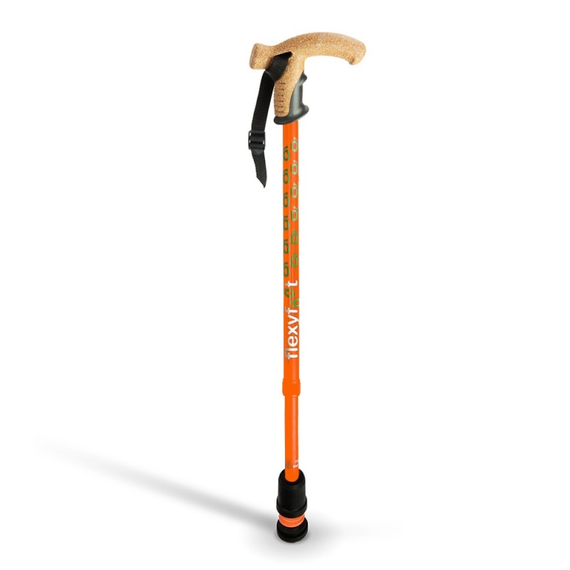 Flexyfoot Cork Derby Handle Orange Telescopic Walking Stick