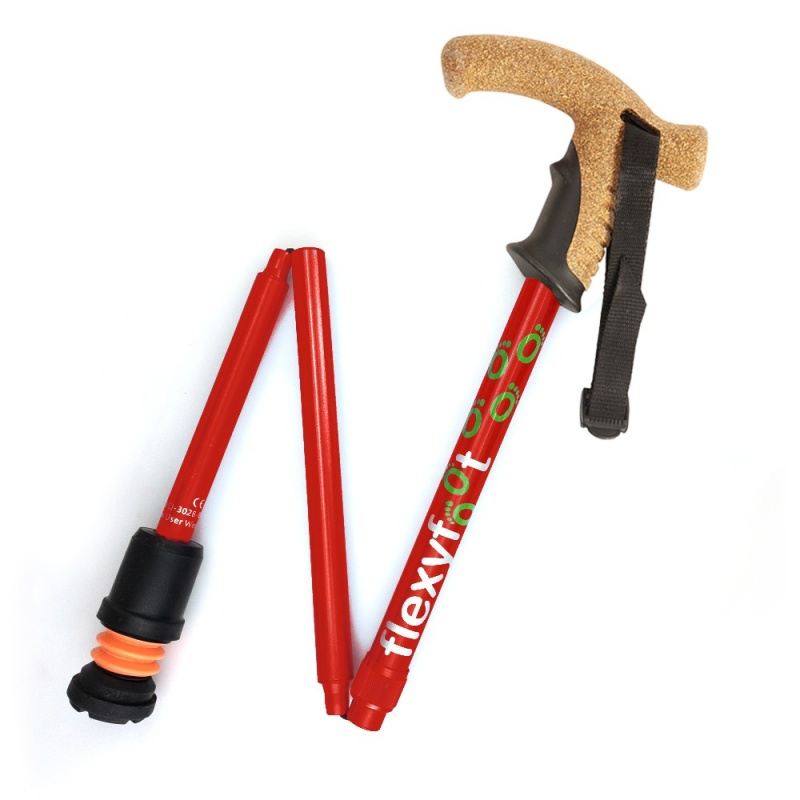 Flexyfoot Cork Derby Handle Red Folding Walking Stick