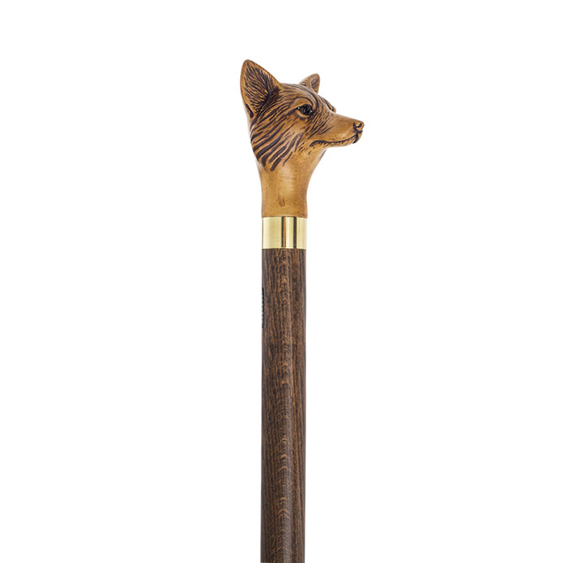 Collectors Beech Wood Shaft Fox Head Walking Stick