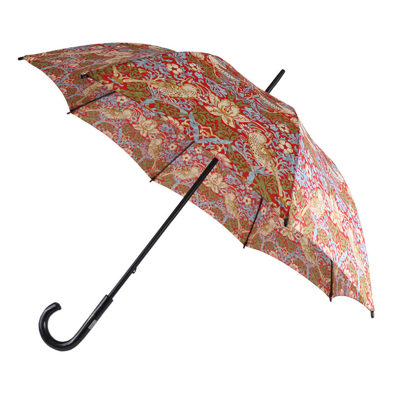 Fulton Kensington 2 Morris and Co. UV Resistant Walking Umbrella Strawberry Thief Crimson