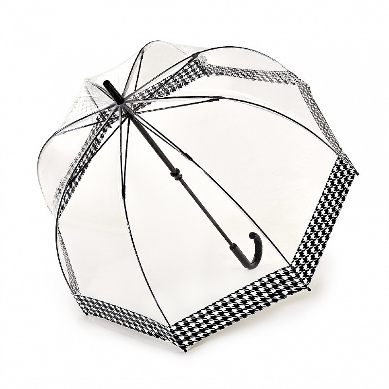 Fulton Birdcage Clear Dome Umbrella (Houndstooth Border)