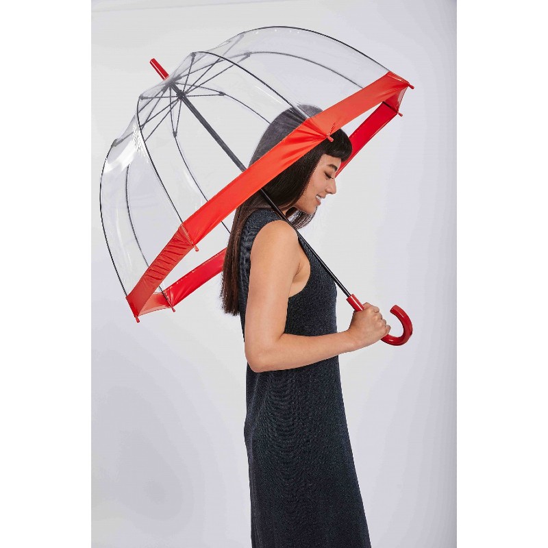 Fulton Birdcage Clear Dome Umbrella (Red)