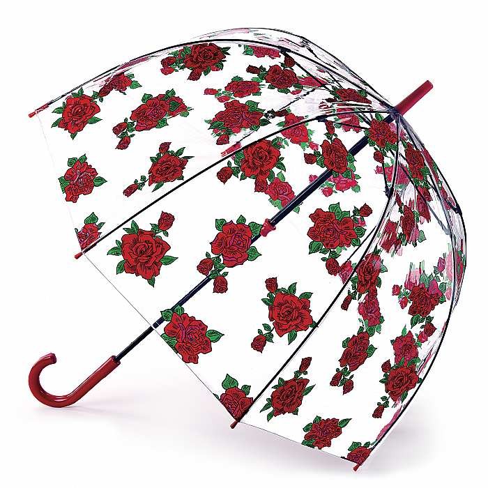 Fulton Birdcage Clear Dome Umbrella (Tattoo Rose)