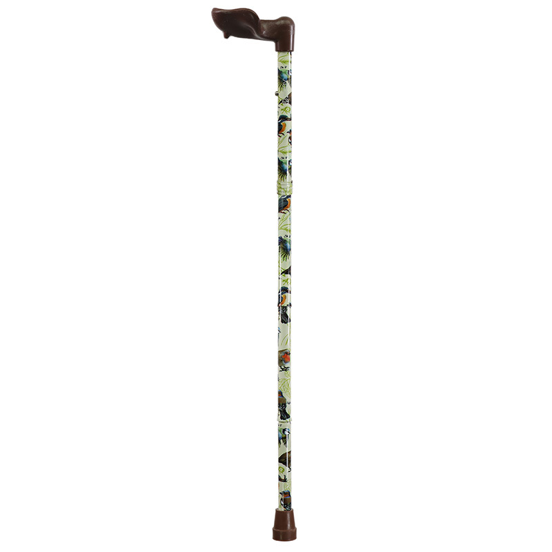 Ziggy Bird-Pattern Adjustable Folding Walking Stick with Anatomical Handle (Left Hand)