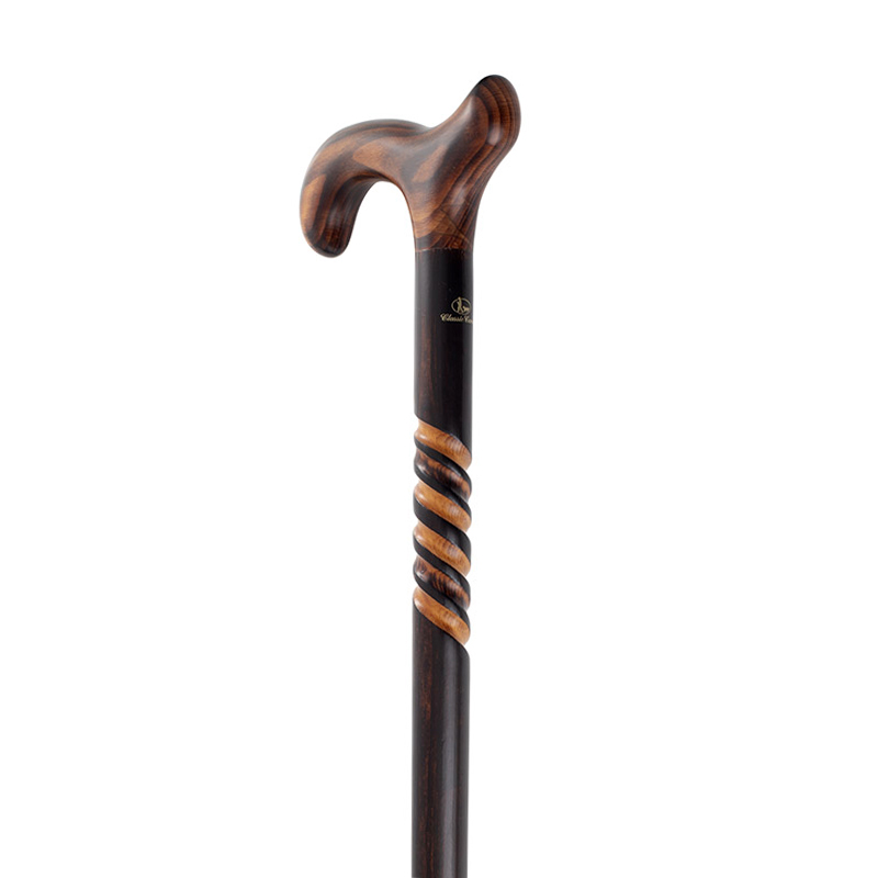 Gents' Scorched Beech Derby Walking Stick with Triple Spiral