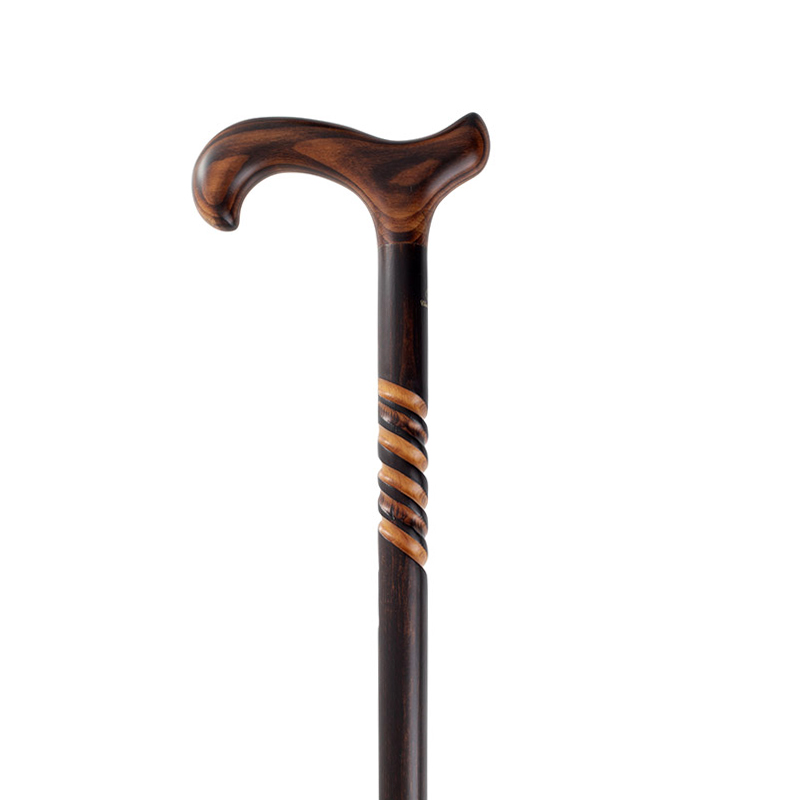 Gents' Scorched Beech Derby Walking Stick with Triple Spiral