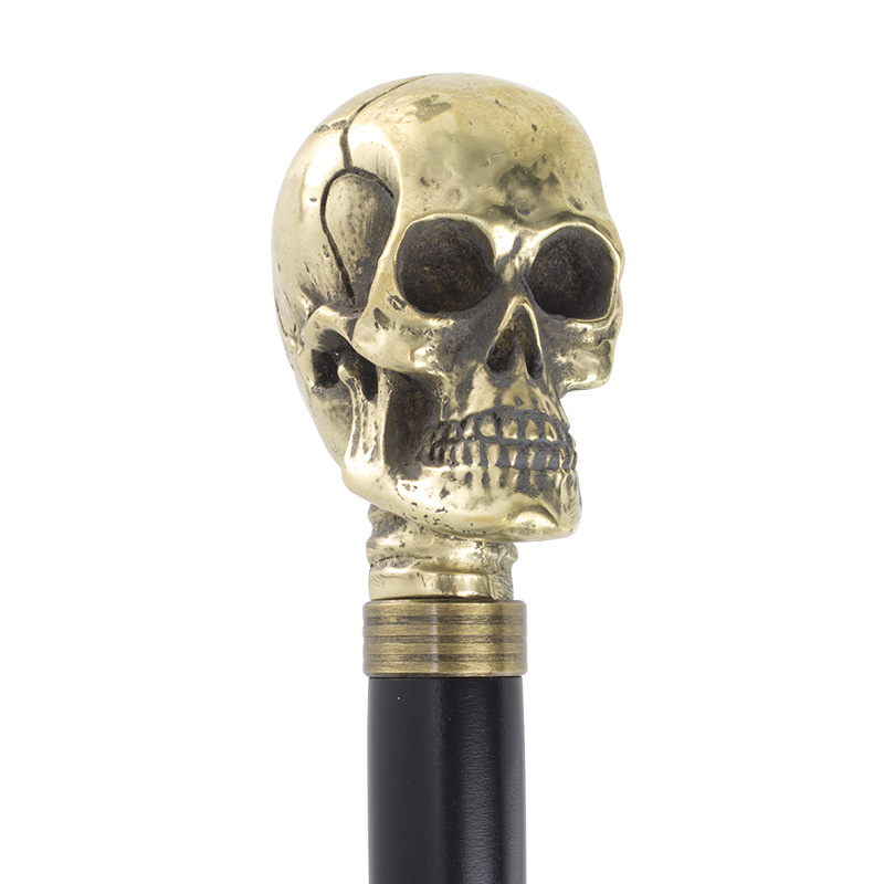 Gold Coloured Skull Beech-Wood Black Walking Cane
