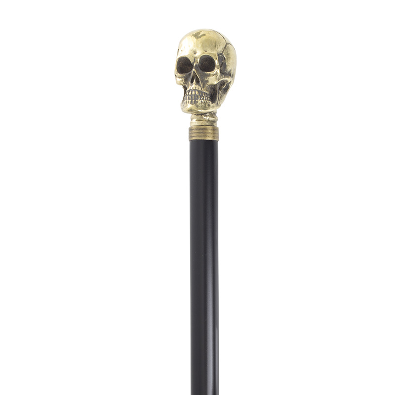 Gold Coloured Skull Beech-Wood Black Walking Cane