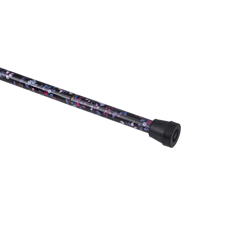 Handbag-Sized Adjustable Folding Black Floral Walking Cane